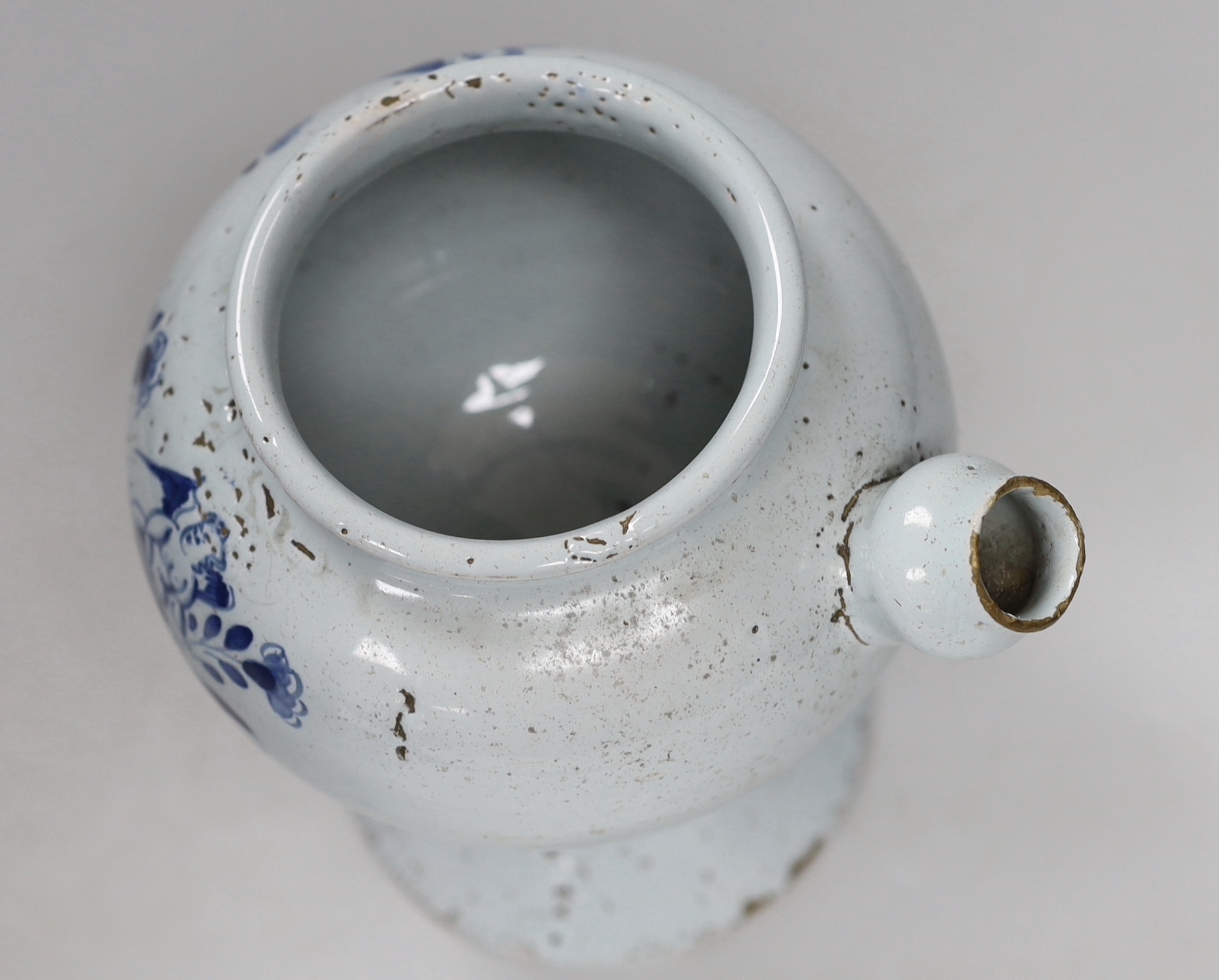 An 18th century English delftware wet drug jar titled S:PECTOR, 20cm high